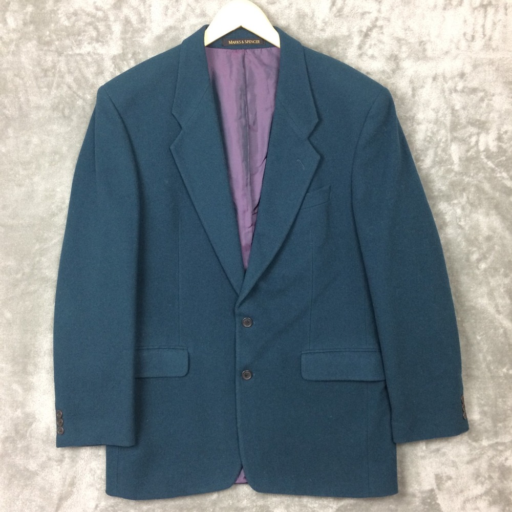 Vtg St Michael Marks & Spencer Wool Cashmere Blazer Jacket 40L Teal